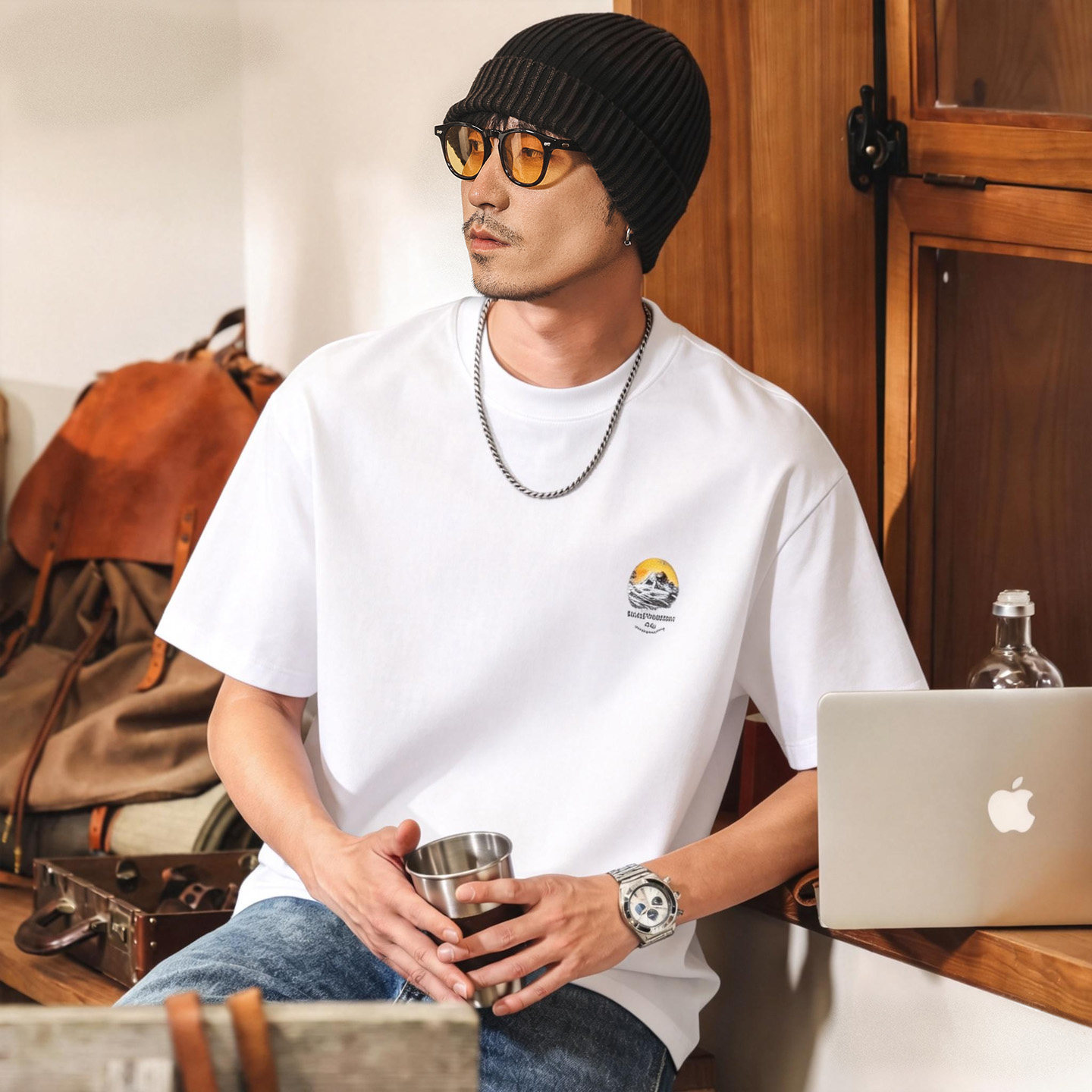 美式復古山系立體印花T恤男款夏季2026新款潮流短袖寬鬆男士上衣