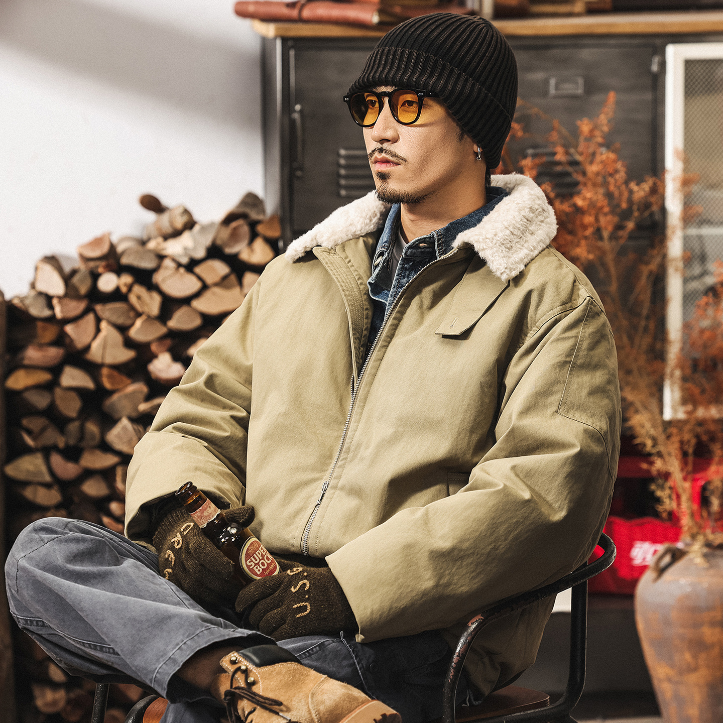 美式復古高蓬鬆90絨座山雕毛領羽絨服男冬季加厚保暖禦寒冬裝外套