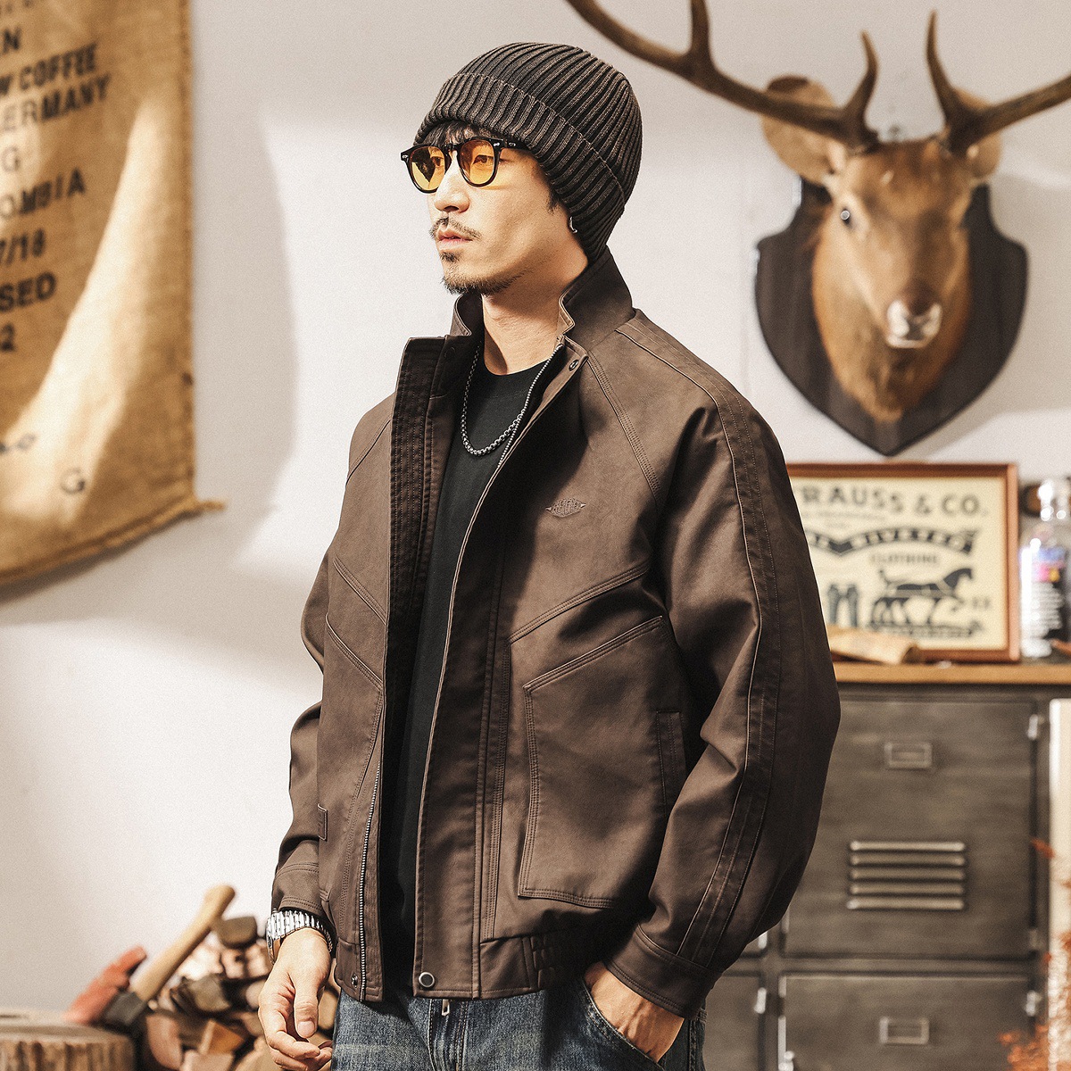 美拉德復古皮衣外套男春秋2025新款寬鬆機車服美式秋季休閒皮夾克