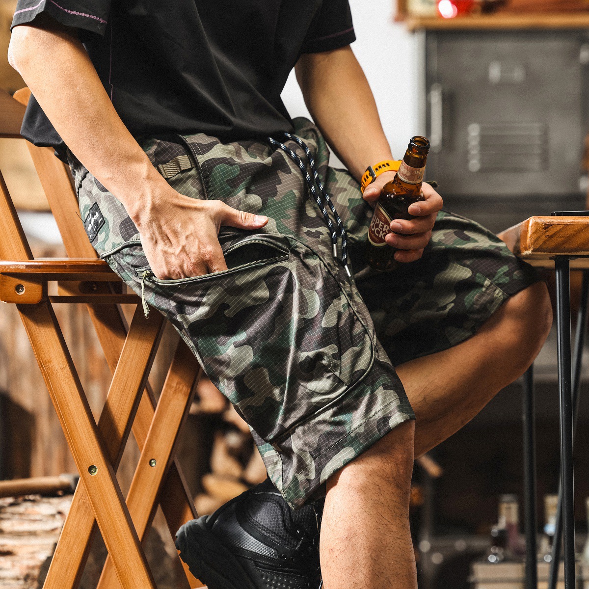 冰絲涼感薄款卡其色工裝短褲男夏季潮牌戶外機能速幹寬鬆五分褲男