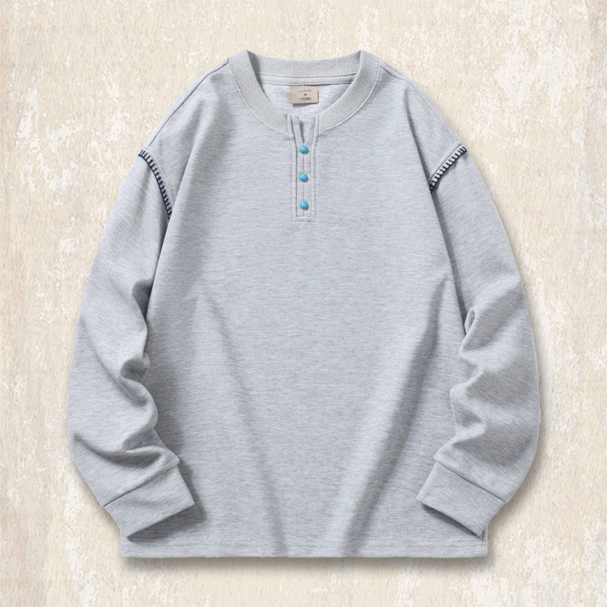 美式復古亨利領衛衣男春秋新款潮流設計感長袖男t恤寬鬆休閒上衣