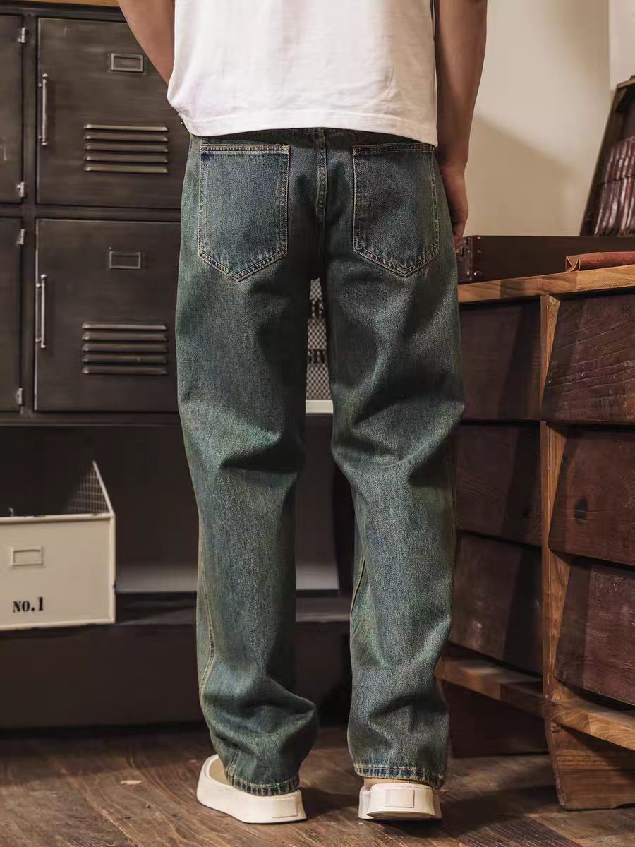 美式復古水洗做舊牛仔褲男直筒潮牌2026新款春季水洗寬鬆休閒褲男