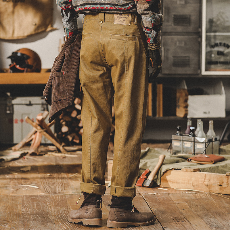 美式重磅簡約工裝褲子男春季2024年新款英倫復古男士休閒褲直筒褲