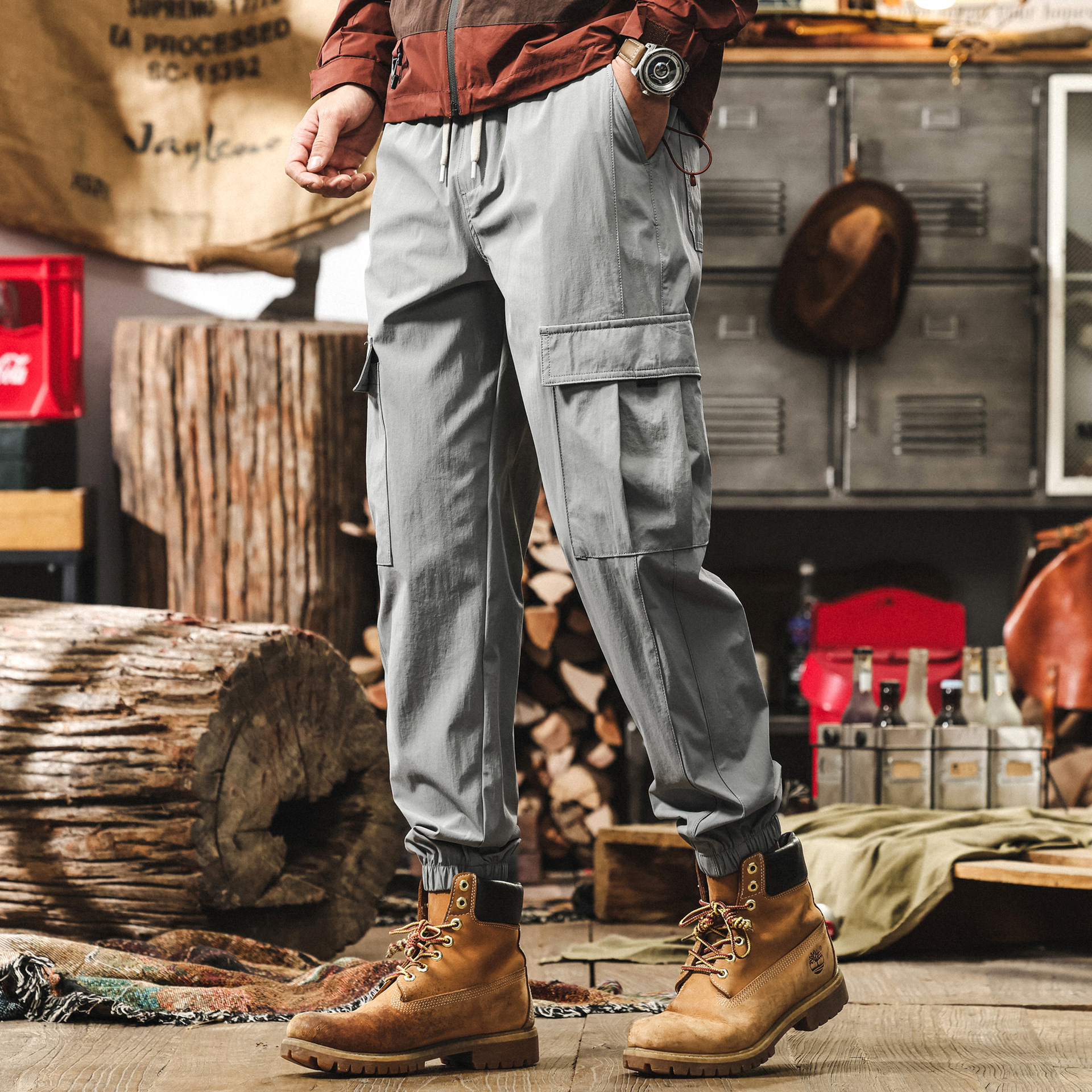 夏季薄款冰絲涼感褲子男寬鬆大碼2025新款徒步長褲戶外工裝休閒褲