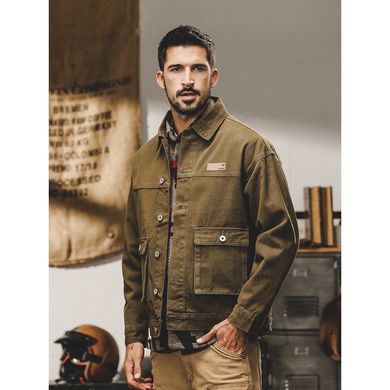 美式復古賽絡紡工裝夾克男冬季中古風城市戶外休閒獵裝古著外套男