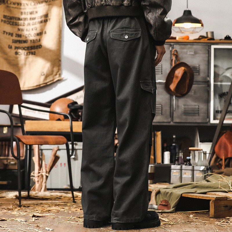 美式工裝褲子男秋季2024新款高街潮流休閒褲男潮牌寬鬆直筒傘兵褲