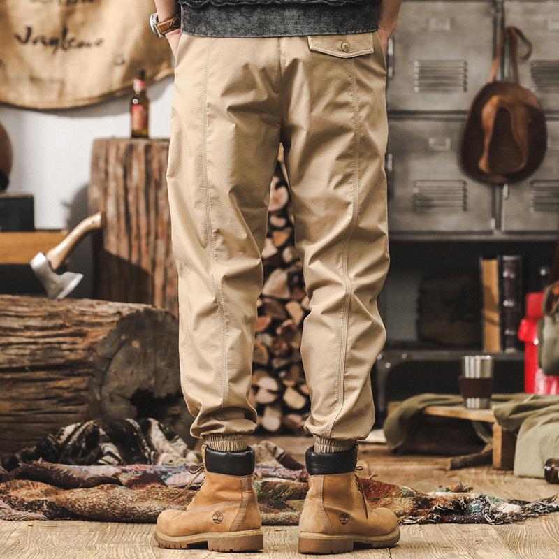 卡其色工裝褲子男款秋季2025新款美式復古潮牌寬鬆束腳男士休閒褲