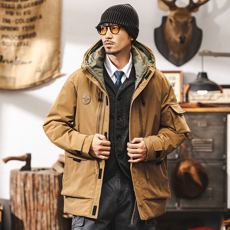 新國標85白鴨絨中長款羽絨服男冬季加厚2024新款戶外連帽工裝外套