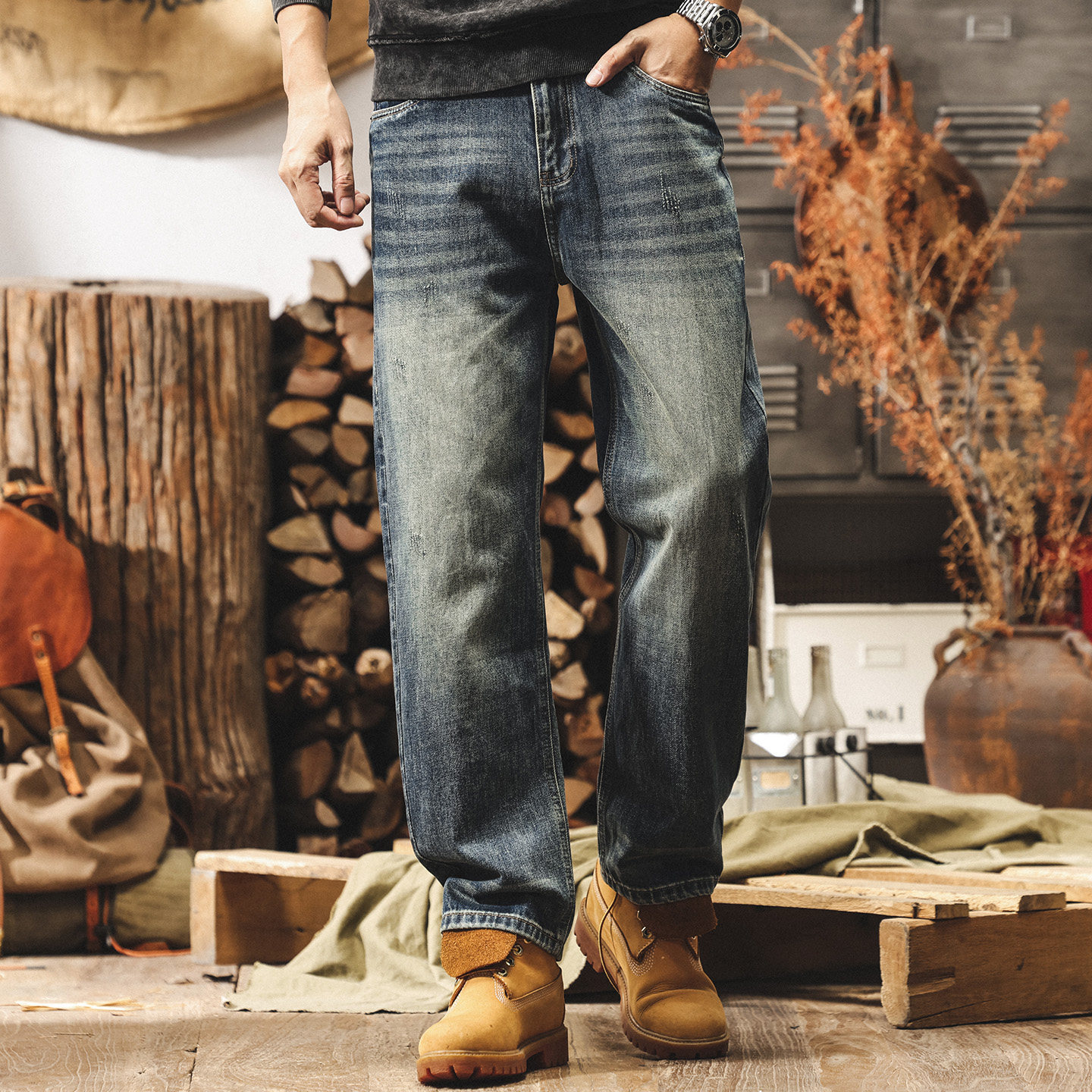 美式復古做舊水洗牛仔褲男款春季潮牌休閒褲子男潮流寬鬆直筒長褲