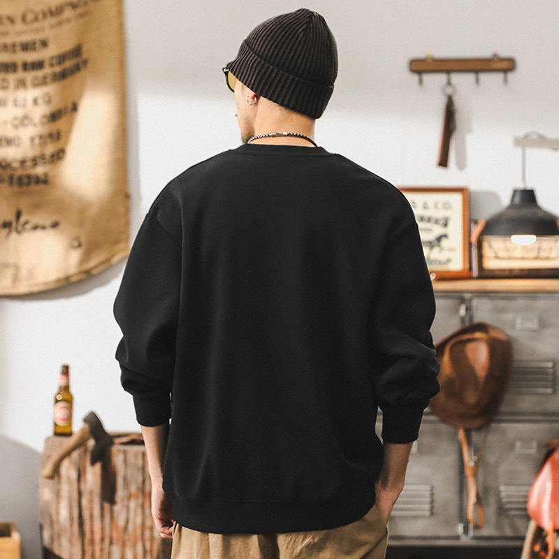 美式360g重磅圓領衛衣男潮牌寬鬆簡約百搭上衣男士秋冬款休閒外套