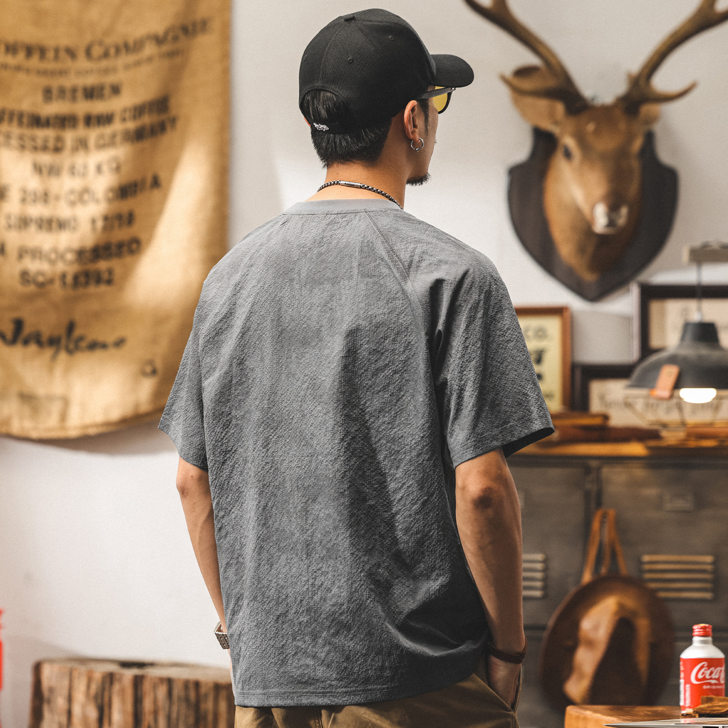 美式拼接短袖T恤男夏季新款潮牌日系復古寬鬆休閒薄款速幹上衣男