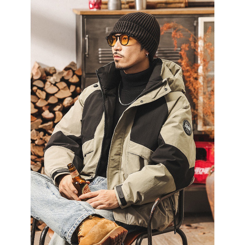 美式復古90%純白鴨絨工裝羽絨服男冬季戶外寬鬆加厚防寒連帽外套