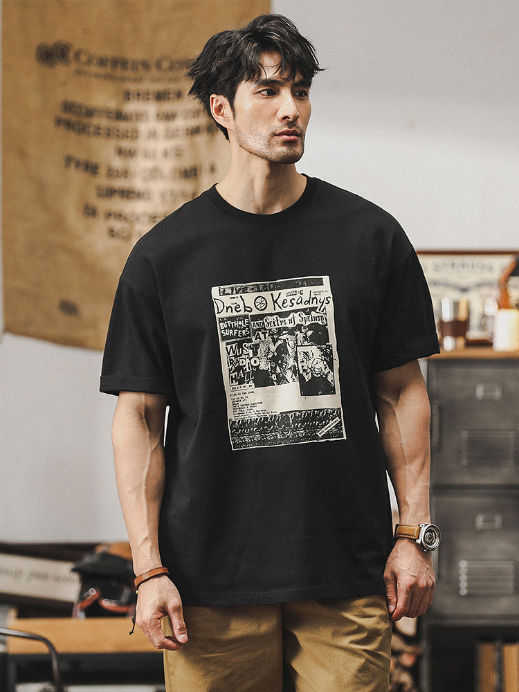 美式黑色T恤短袖男士夏季2024新款潮流寬鬆休閑痞帥男裝體恤