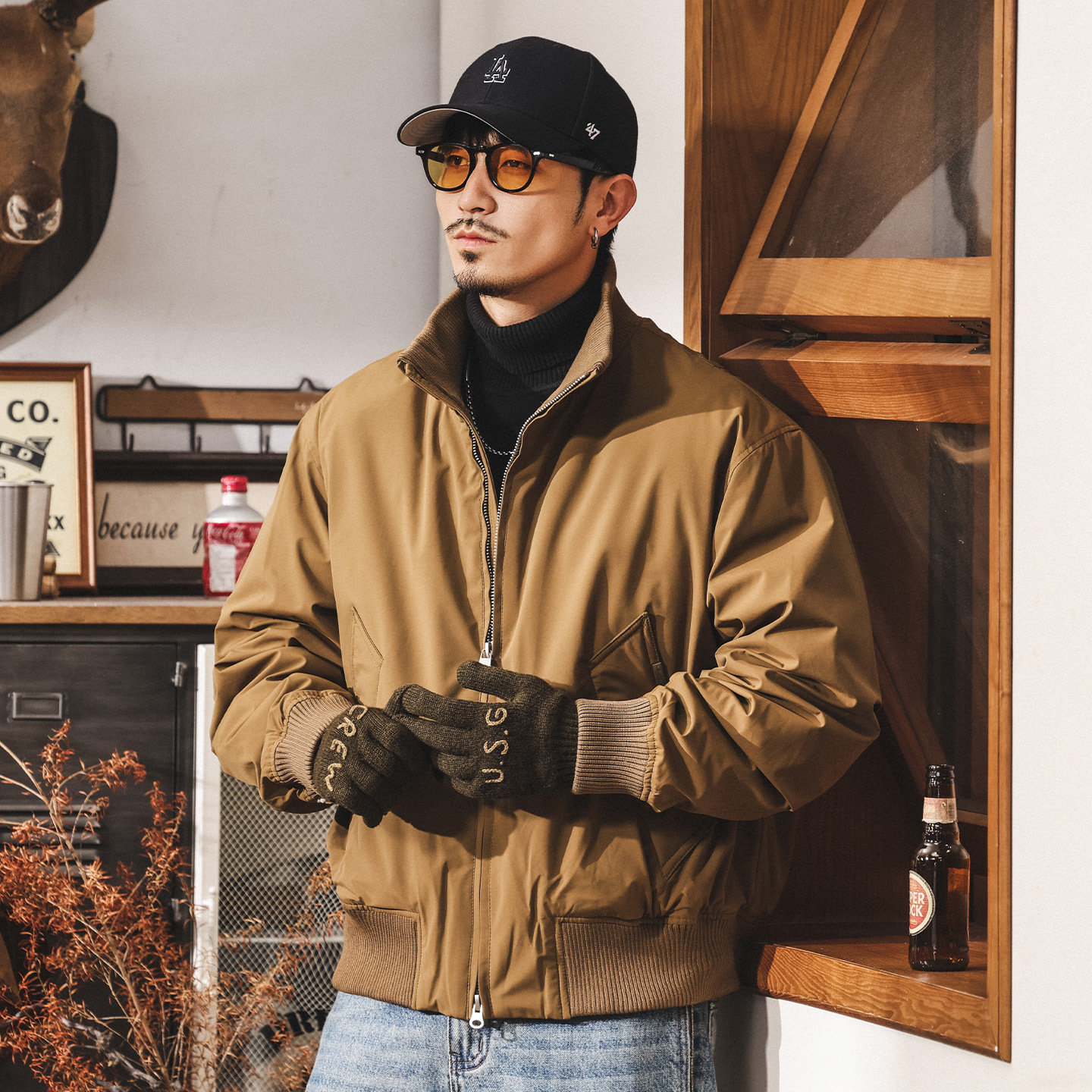 美式復古90白鴨絨短款羽絨服男冬季加厚保暖寬鬆工裝飛行夾克外套