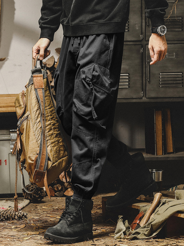 杰雷諾美式復古工裝褲男潮牌2023年秋冬款寬鬆直筒束腳休閒褲子男