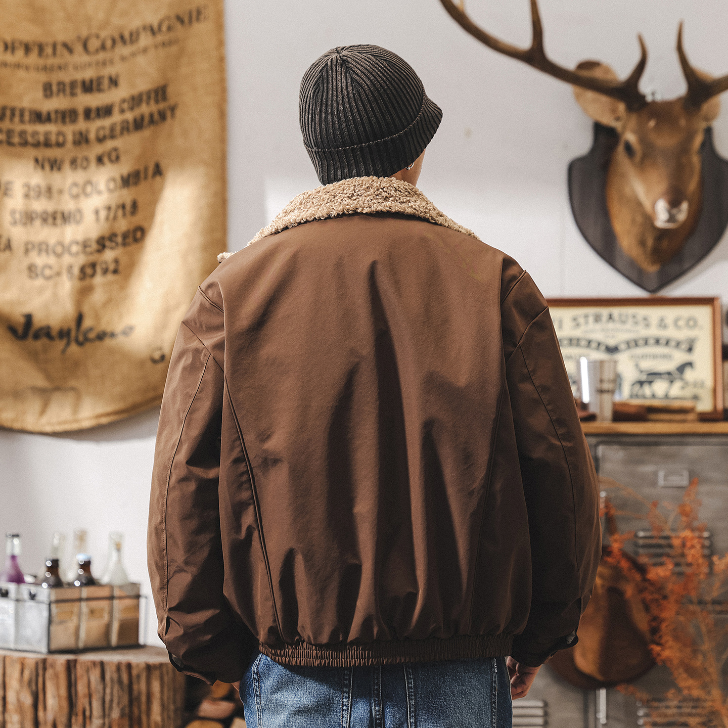 美式復古90鴨絨座山雕毛領羽絨服男冬季加厚禦寒羊羔毛保暖外套男