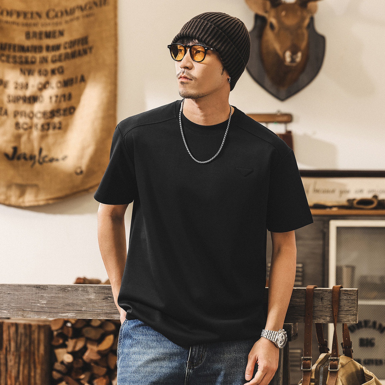 軟糯滑溜莫代爾果凍棉260g重磅短袖T恤男夏季美式復古寬鬆上衣男