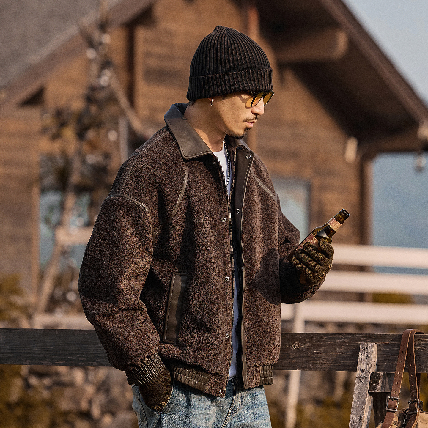 美式復古90純白鴨絨冬季羽絨服男新款潮流加厚保暖搖粒絨皮衣外套