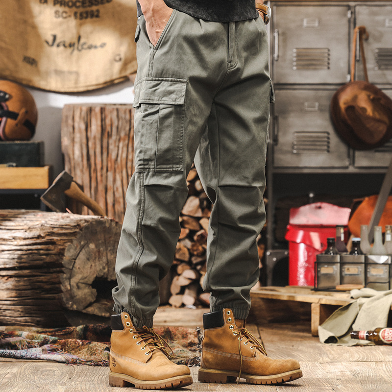 美式復古工裝褲子男秋冬款潮牌戰術機能傘兵褲寬鬆束腳加絨休閒褲