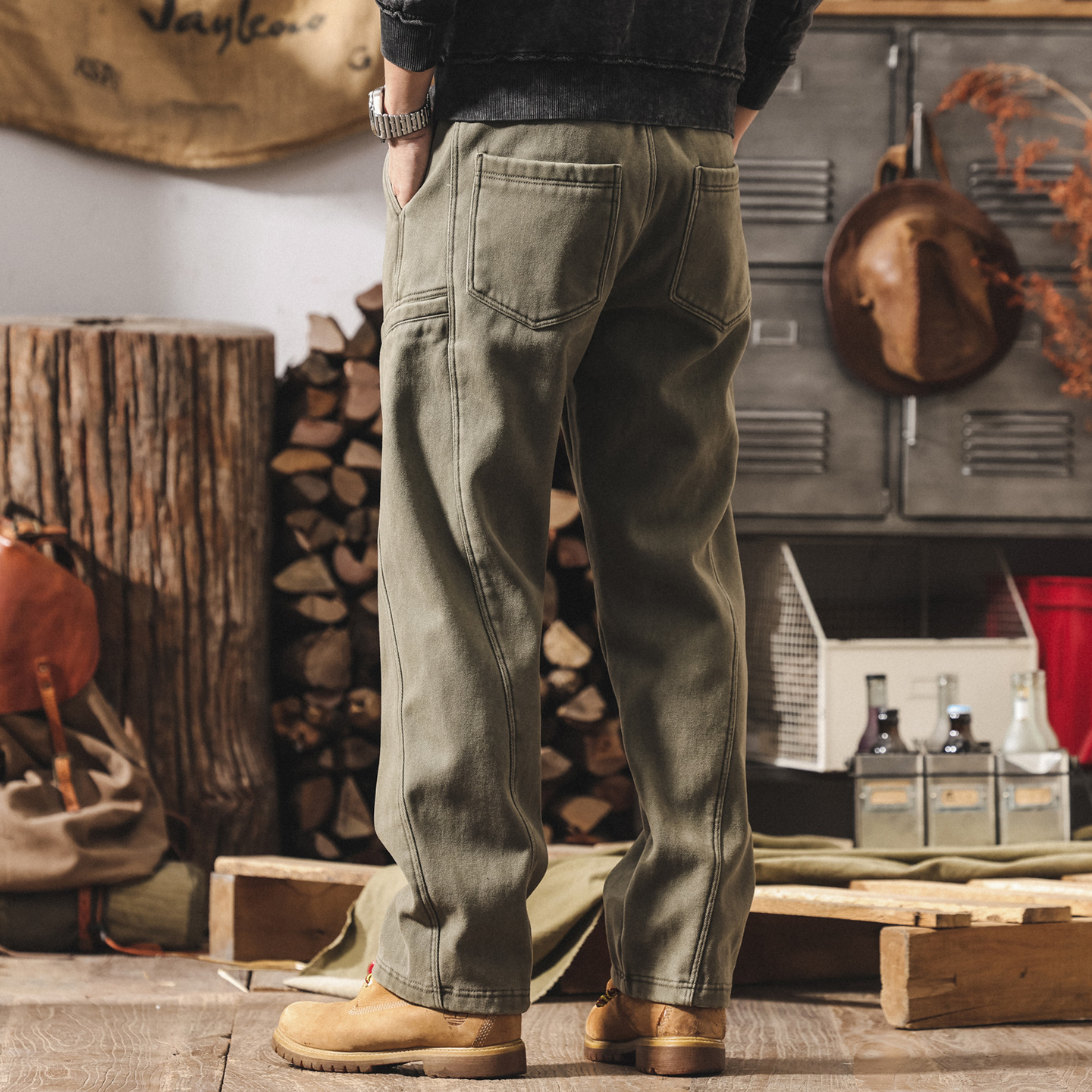 美式復古重磅工裝褲子男款加絨加厚冬季男士褲子直筒寬鬆休閒長褲