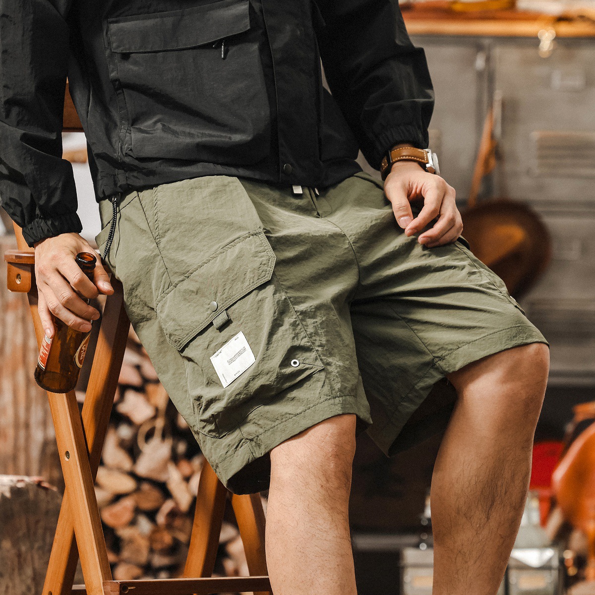 美式復古戶外工裝短褲男夏季薄款冰絲速幹寬鬆直筒潮牌休閒五分褲