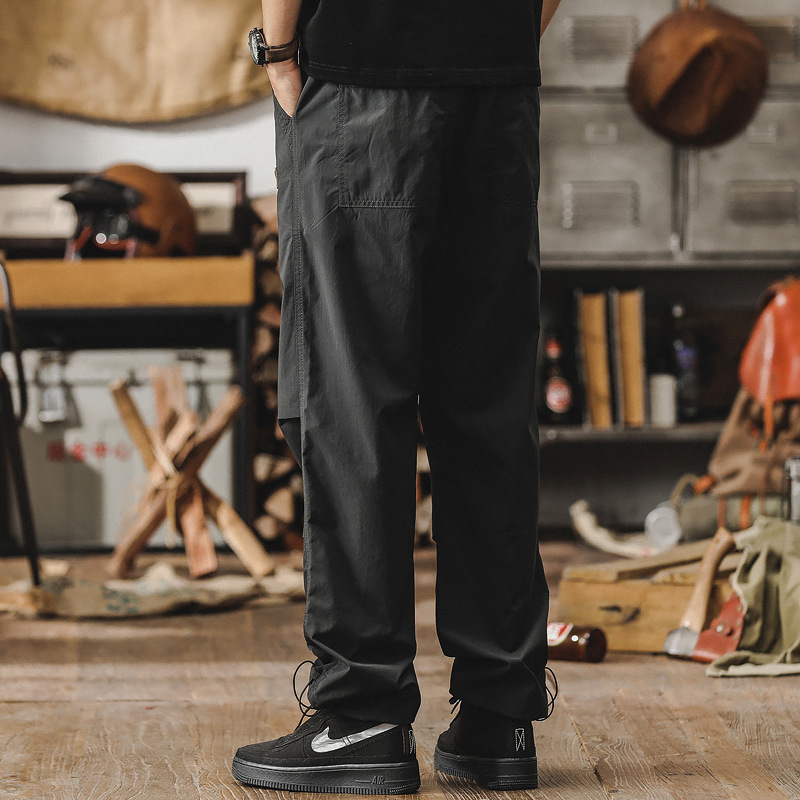 春季新款休閒褲子男潮牌痞帥寬鬆直筒男士工裝褲薄款傘兵衝鋒褲男