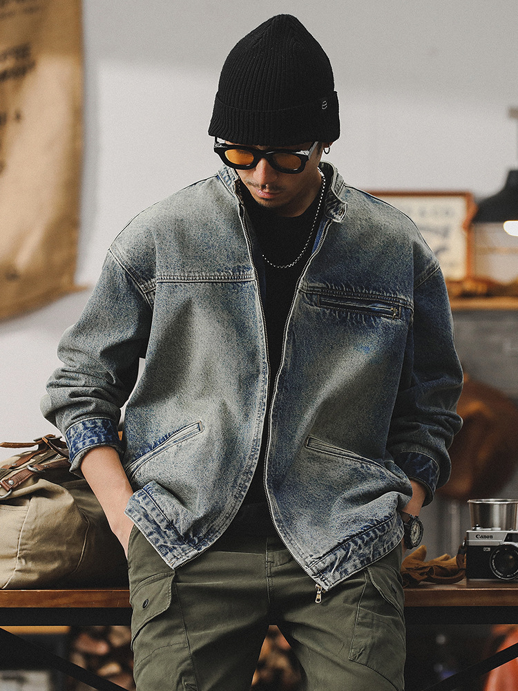 美式重磅復古牛仔外套男高級感痞帥春秋潮牌底特律工裝春季夾克男