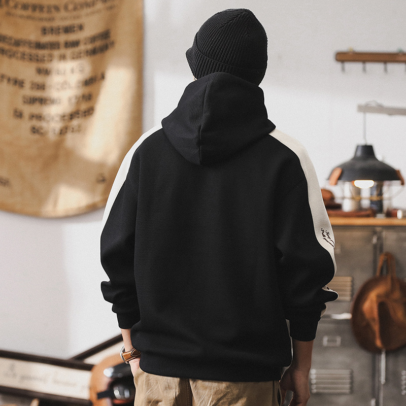 美式360g重磅衛衣男秋季潮牌撞色休閑寬松上衣男連帽外套男春秋款