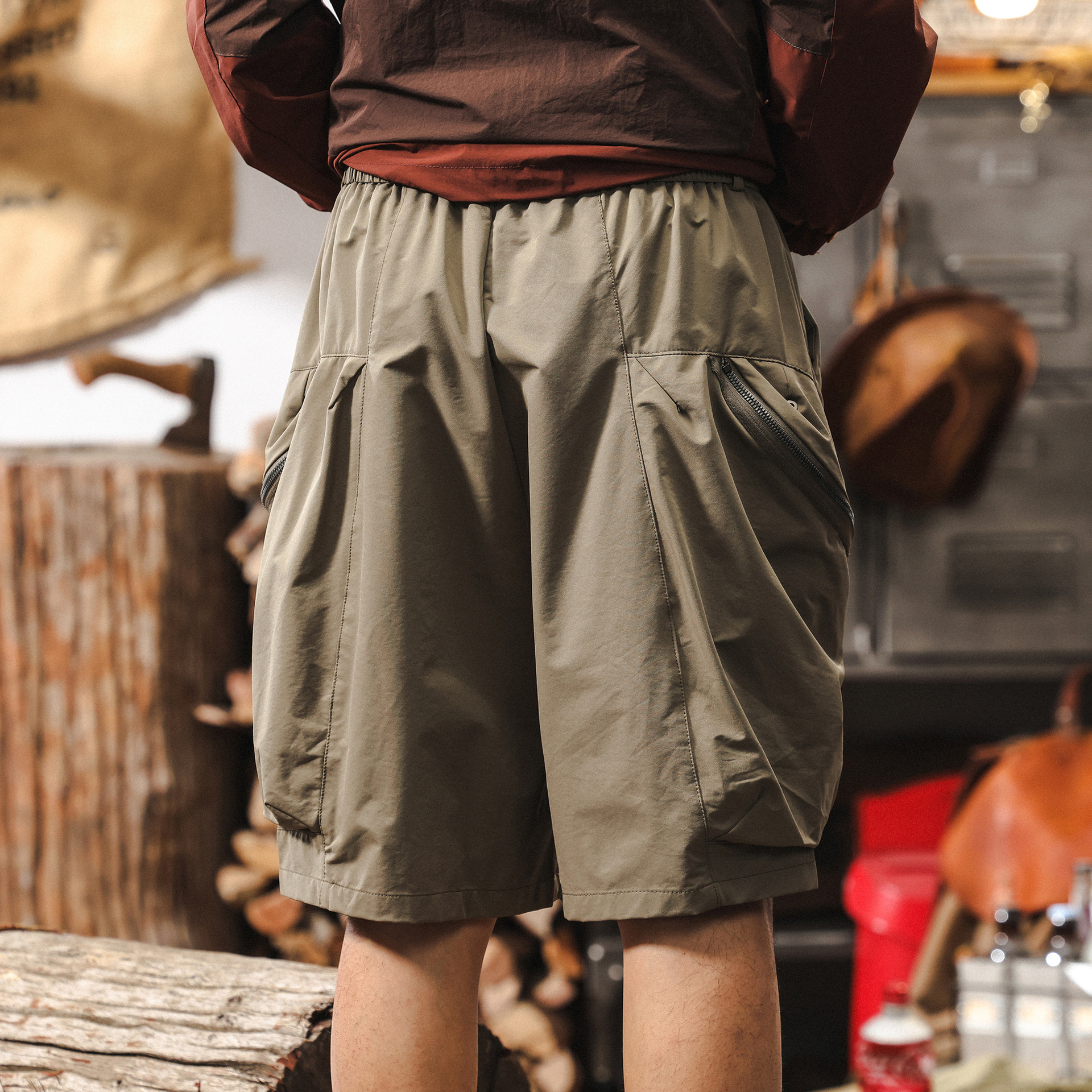 美式復古卡其色工裝短褲男款夏季潮牌戶外機能多口袋寬鬆五分褲男