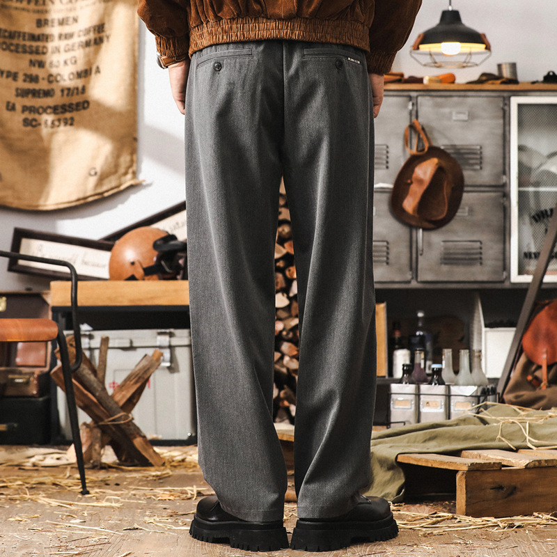 美式復古秋季褲子男寬鬆闊腿褲2024新款直筒西褲春秋款男士休閒褲