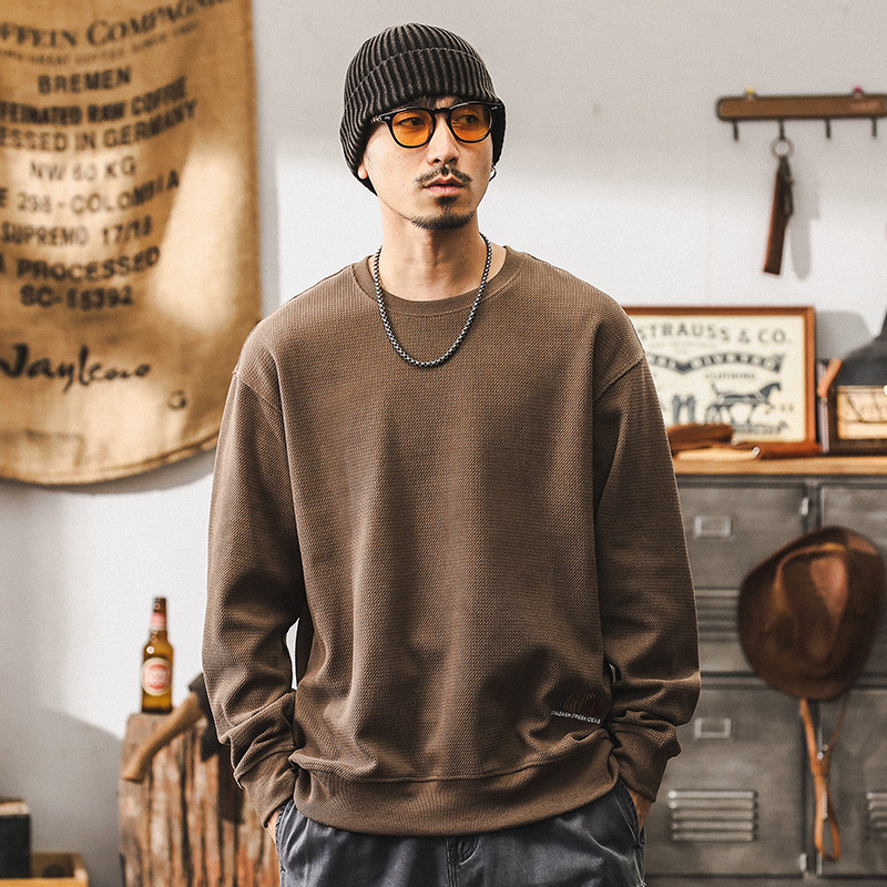 美式復古430g重磅衛衣男秋冬款寬鬆大碼2024新款潮牌刺繡針織衫男