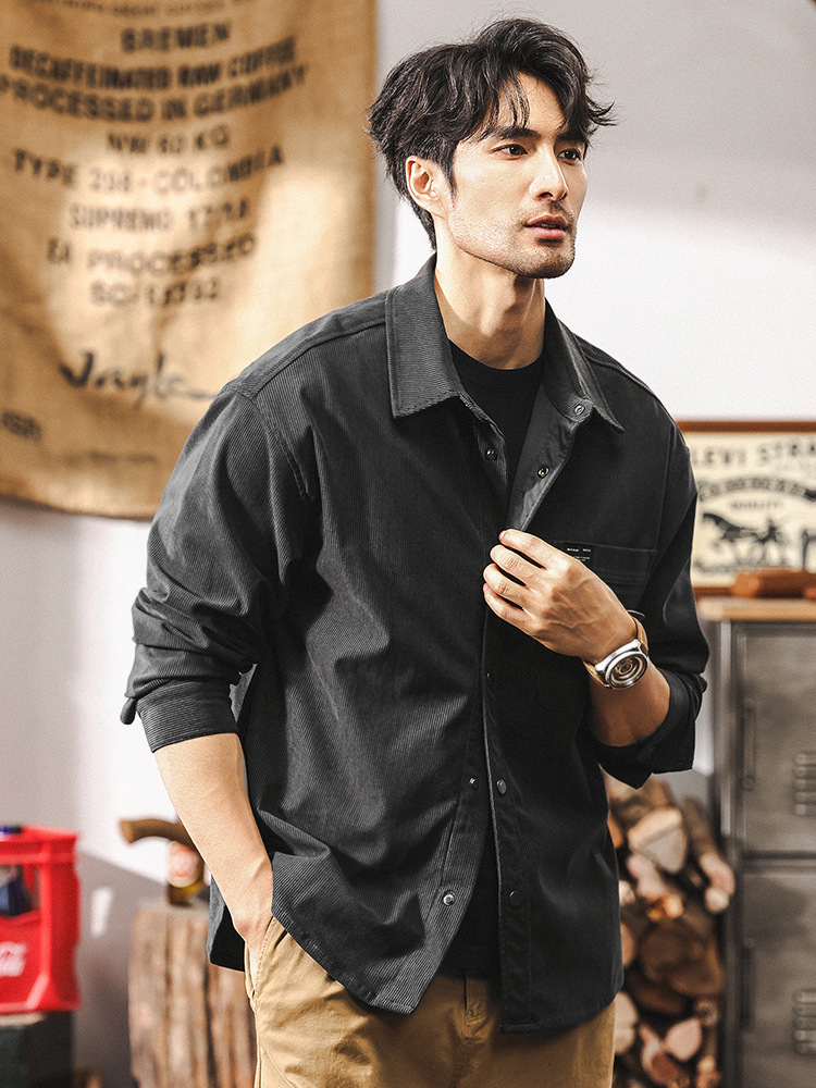 美式復古春季襯衫男長袖寬鬆休閒2025新款潮牌重磅水洗休閒外套男