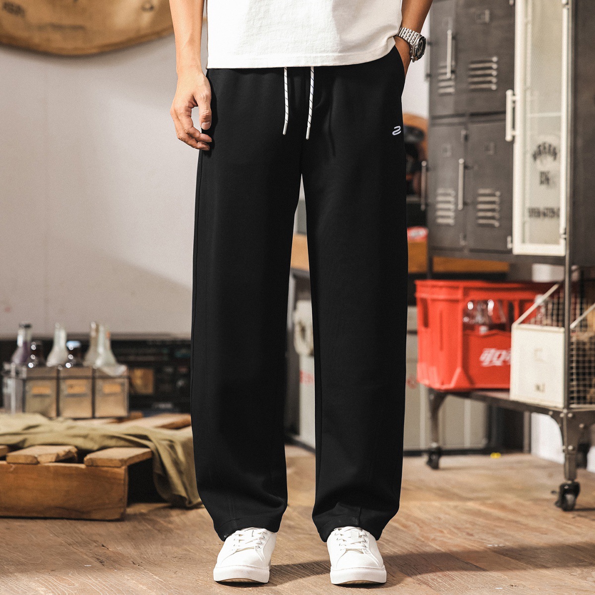 寬鬆垂順鬆弛感褲子男夏季新款寬鬆衛褲潮牌彎刀褲男士直筒休閒褲