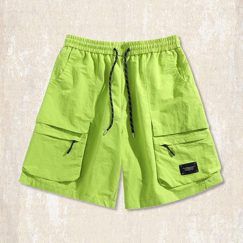 戶外機能速幹運動綠色工裝短褲男夏季薄款寬鬆大碼潮牌休閒五分褲