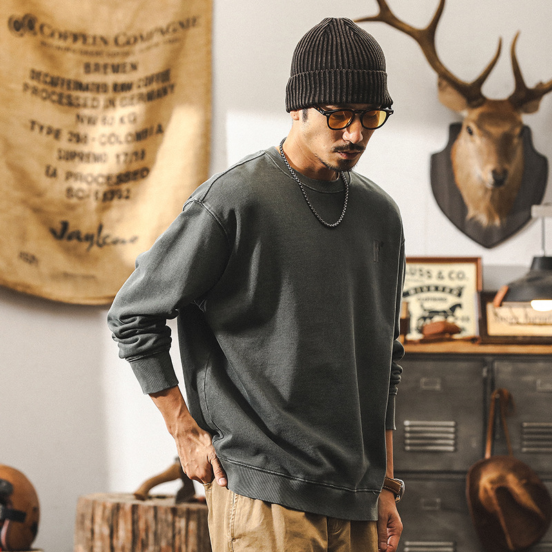 美式復古380g重磅衛衣男秋冬款寬鬆潮牌蠟染石磨水洗秋季男士上衣