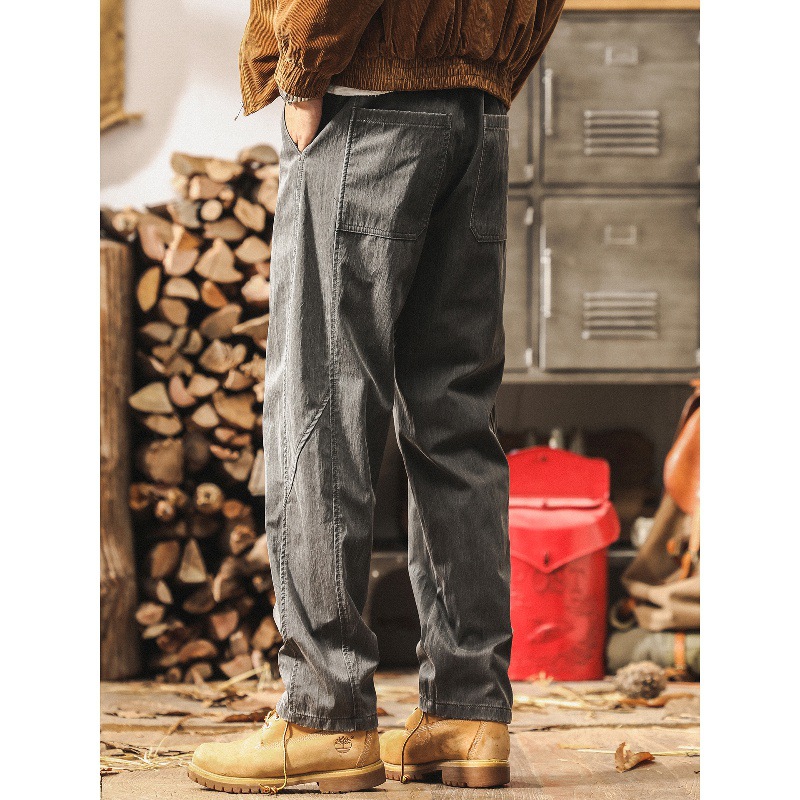 美式復古簡約休閒褲子男秋季新款潮牌直筒菸灰色工裝褲男寬鬆長褲