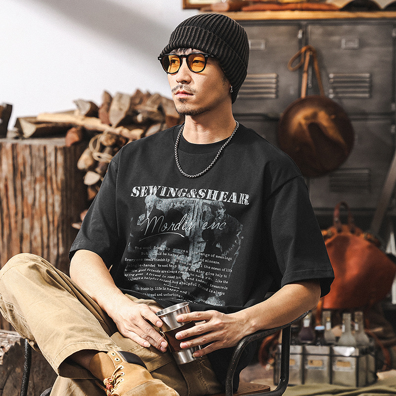 美式復古字母印花夏季短袖男T恤2025新款潮牌寬鬆休閒上衣男T潮流