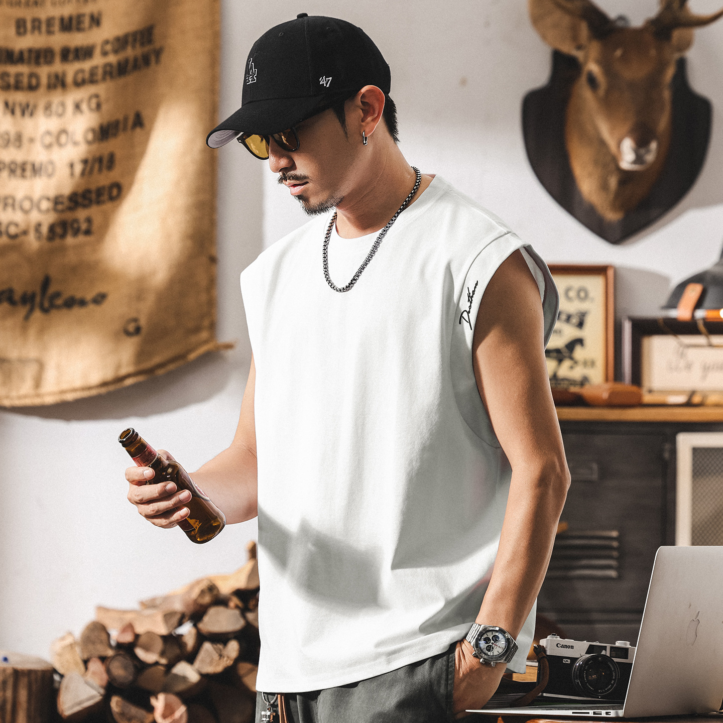 夏季新款涼感健身背心男潮牌寬鬆坎肩休閒大碼夏季無袖t恤男上衣