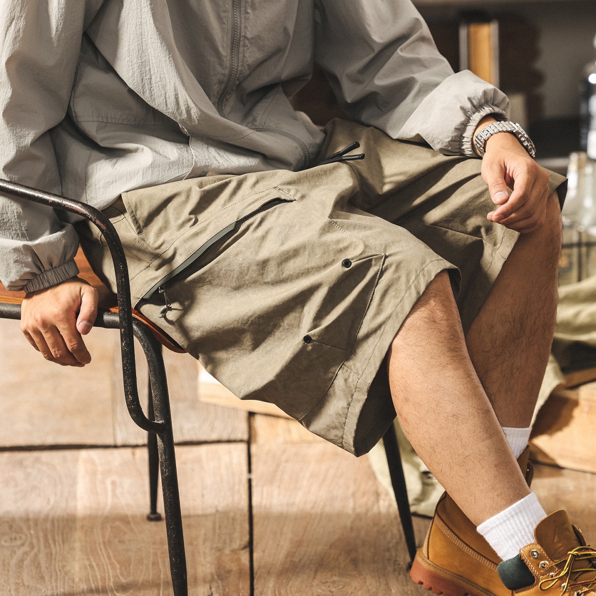 軍綠色工裝短褲男夏季新款戶外機能風美式潮牌五分褲寬鬆休閒中褲