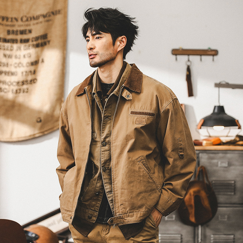 美式經典複古底特律工裝夾克男潮牌阿美咔叽帆布古著外套男春秋季