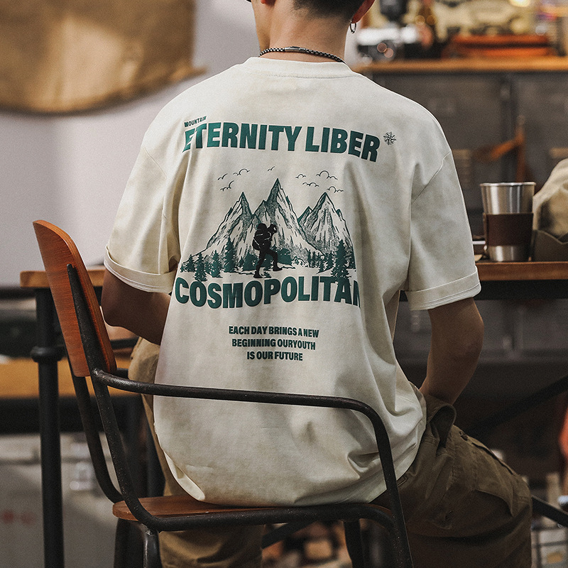 涼感T恤男短袖夏季美式復古潮牌山系戶外男士上衣2024新款半袖男