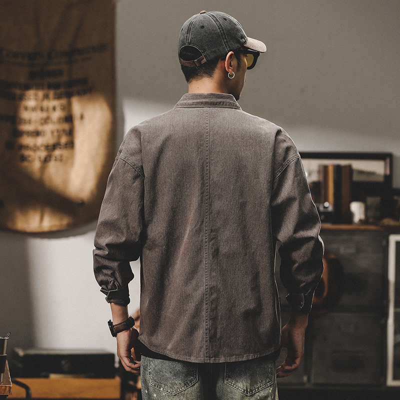 美式休閒工作服襯衫夾克男春季2024新款寬鬆潮牌夾克男春秋長袖襯