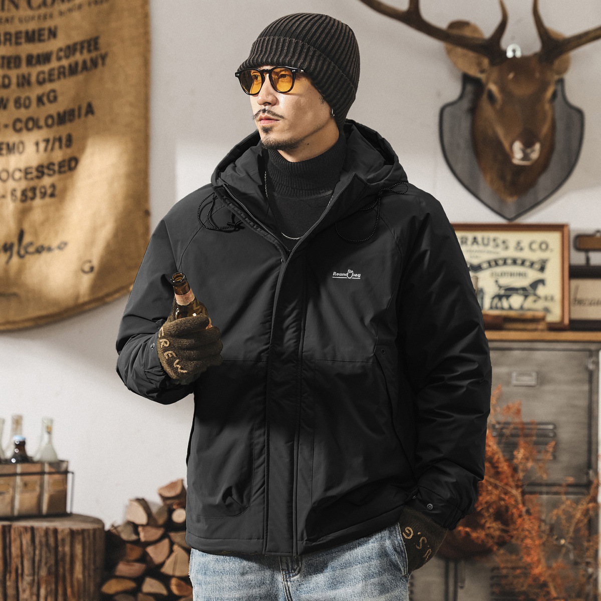 高充絨蓬鬆連帽工裝羽絨服男冬季戶外加厚90%白鴨絨保暖禦寒外套