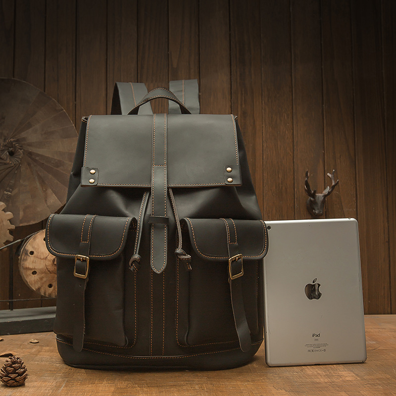 手工原創真皮雙肩包男背包復古頭層牛皮男包2023新款潮流休閒女包