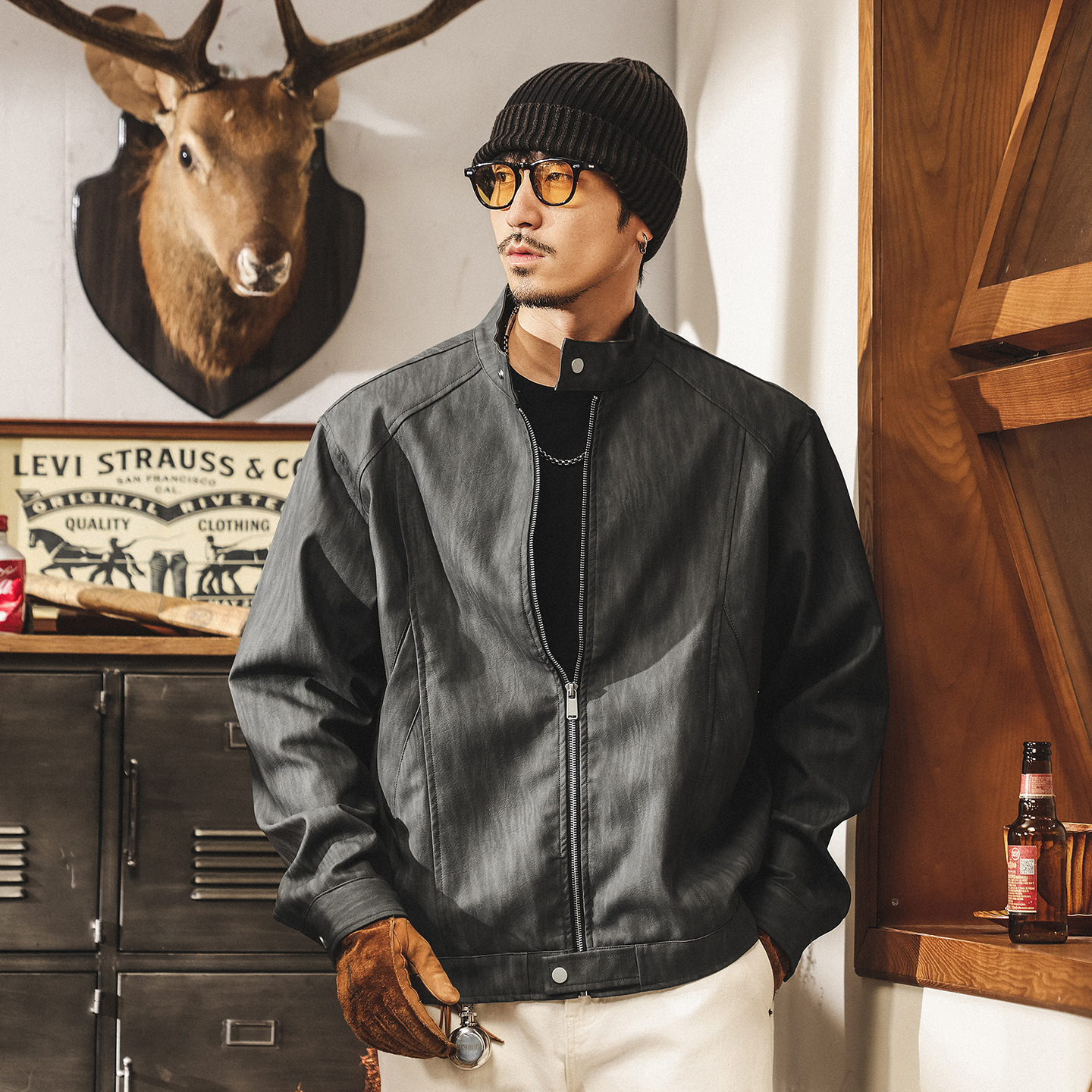 美式復古解構機車皮衣外套男春秋2025新款潮牌街頭硬漢痞帥皮夾克