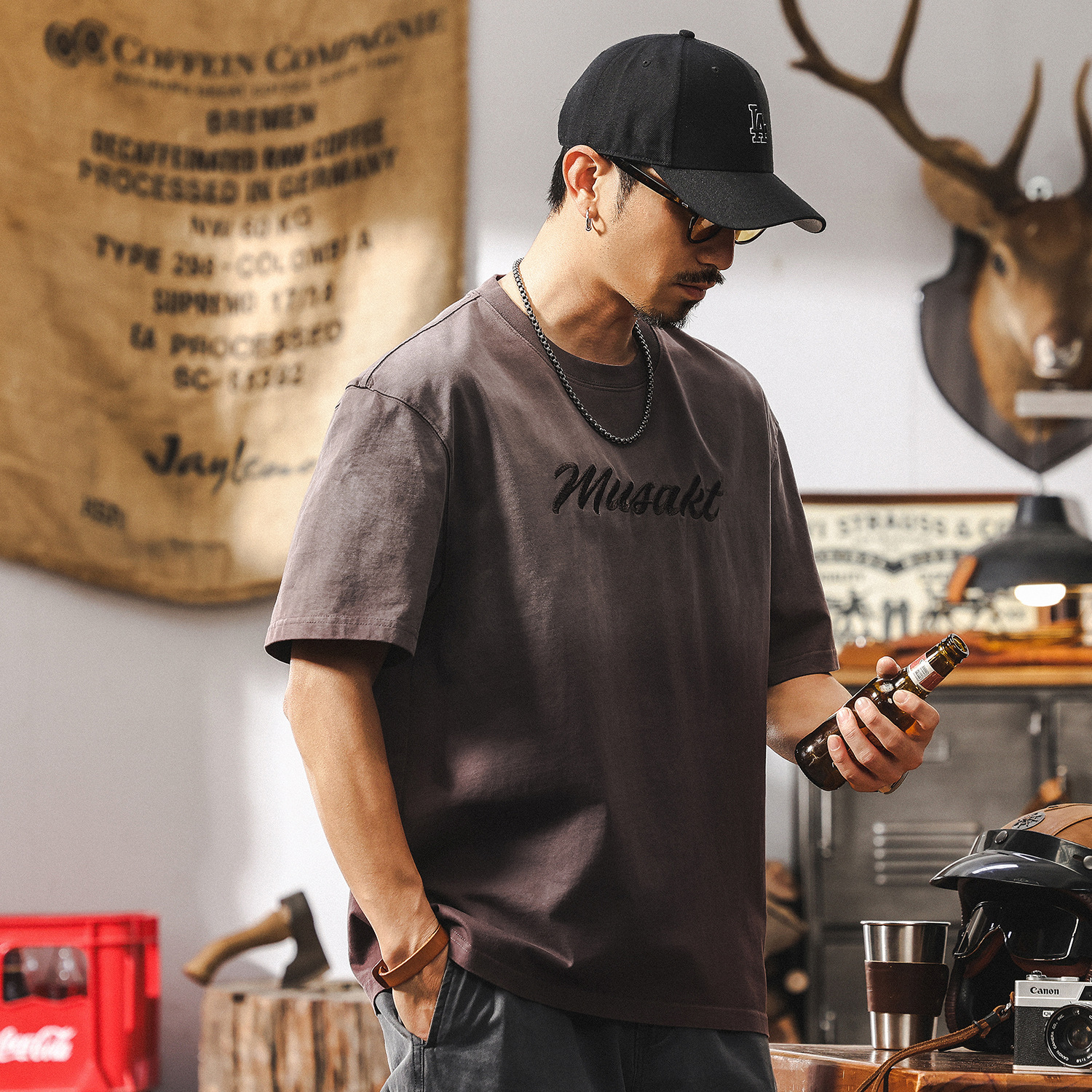 酵素做舊水洗T恤男美式復古短袖男夏季潮流寬鬆半袖男士上衣