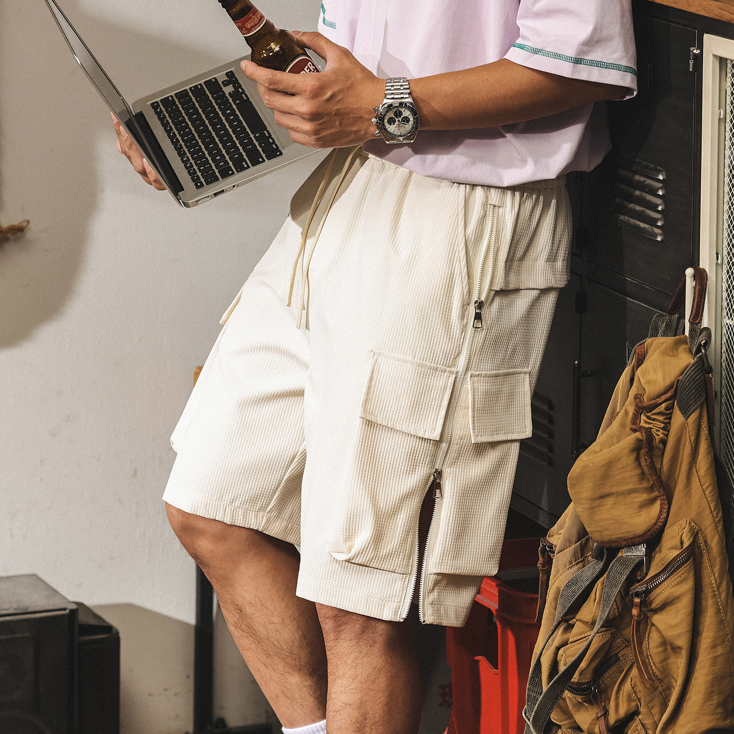 夏季新款工裝短褲男潮牌褲子男戶外運動潮牌中褲寬鬆直筒五分褲男