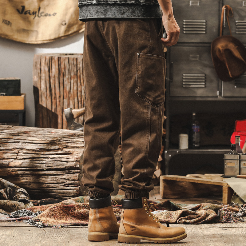 美式重磅復古工裝褲子男2025春季新款寬鬆束腳褲男士水洗休閒長褲