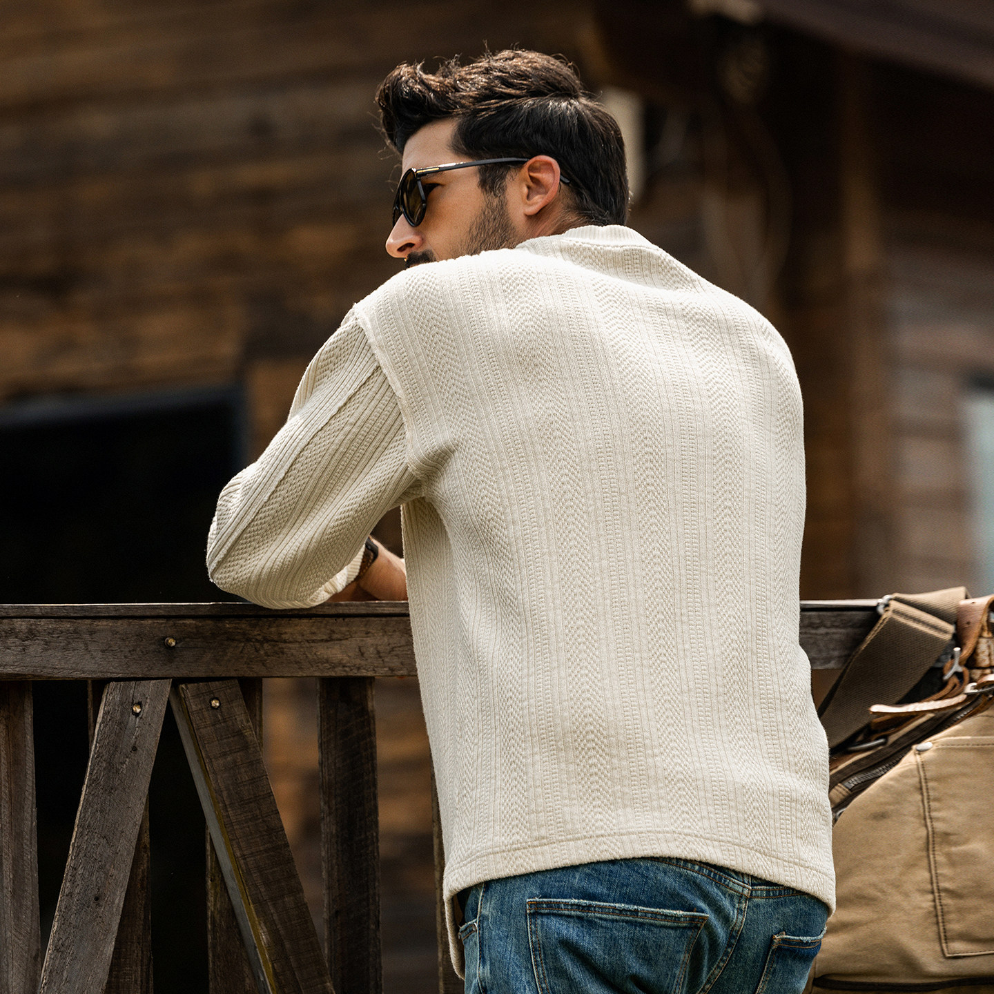 美式復古長袖T恤男春季新款慵懶風針織提花衛衣男士重磅寬鬆上衣