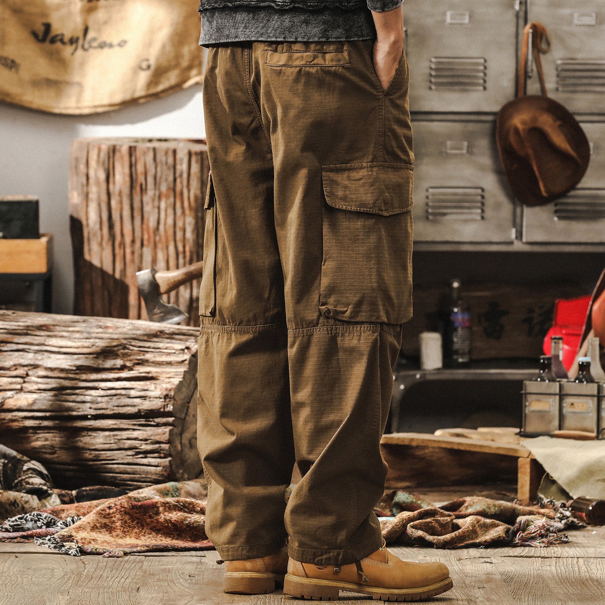 美式戶外機能工裝褲子男直筒秋季新款美拉德復古通勤寬鬆休閒褲男